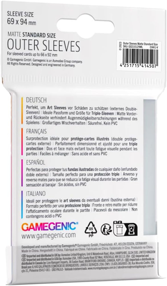 GAMEGENIC: OUTER SLEEVES MATTE STANDARD SIZE (50CT)