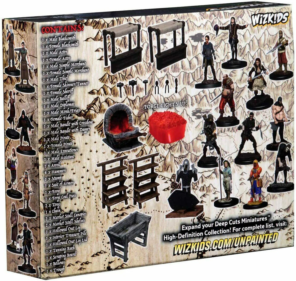 WizKids Deep Cuts: Townspeople & Accessories Unpainted Miniatures