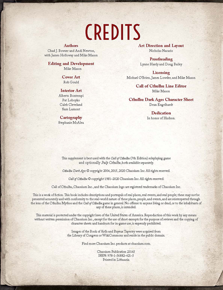 Call of Cthulhu: Cthulhu Dark Ages (3rd edition)