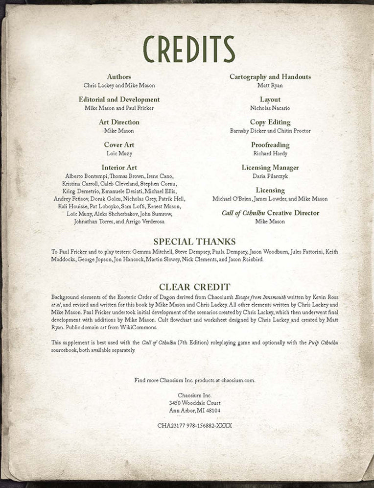 Call of Cthulhu 7E: Cults of Cthulhu