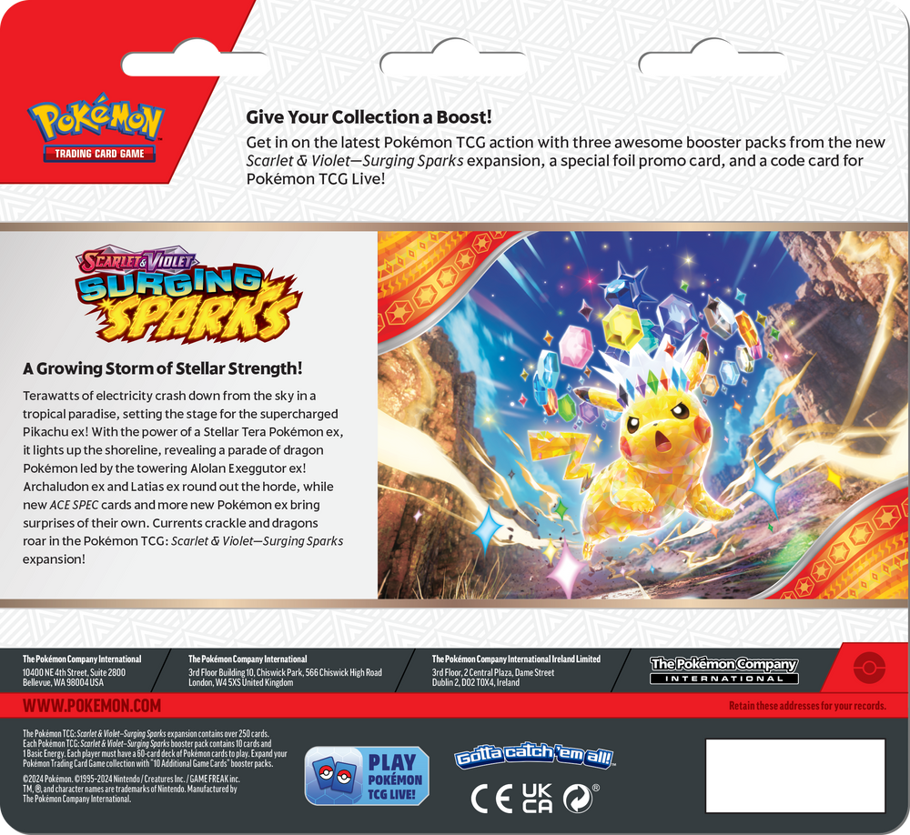 Pokémon TCG: Scarlet & Violet - Surging Sparks 3 Pack Blister Pack with Promo Card